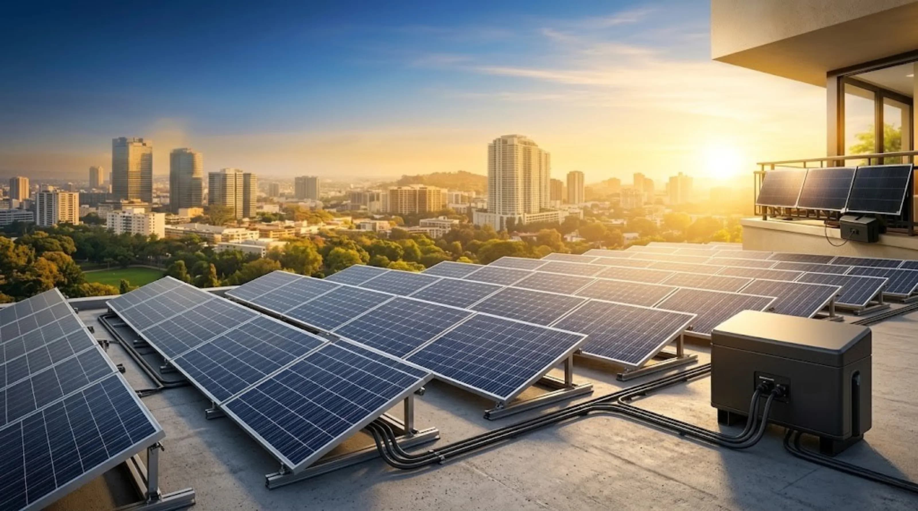 Rooftop solar panels on a home generating clean energy